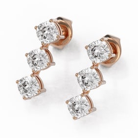 2 ctw Cushion Cut Diamond Designer Earrings 18K Rose Gold
