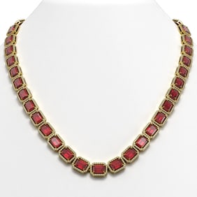 60.49 ctw Tourmaline & Diamond Micro Pave Halo Necklace 10k Yellow Gold