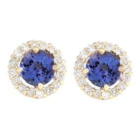 Tanzanite Diamond Earrings 14K Yellow Gold