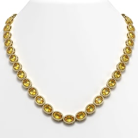 46.39 ctw Fancy Citrine & Diamond Micro Pave Halo Necklace 10k Yellow Gold