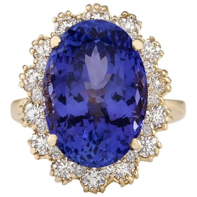 Tanzanite and Diamond Ring 14K Yellow Gold