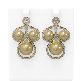2.61 ctw Diamond & Pearl Earrings 18K Yellow Gold