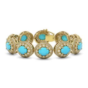 38.17 ctw Turquoise & Diamond Victorian Bracelet 14K Yellow Gold
