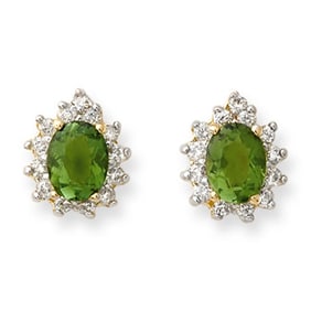 3.75 ctw Green Tourmaline & Diamond Earrings 14k Yellow Gold