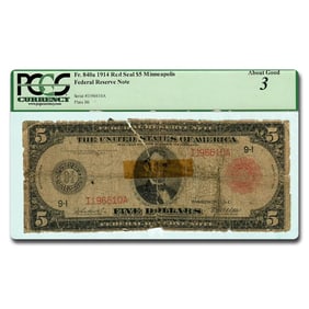 1914 (I-Minneapolis) $5.00 FRN AG-03 PCGS (Fr#840A) Repaired
