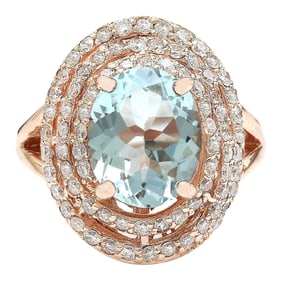 Aquamarine Diamond Ring 14K Rose Gold