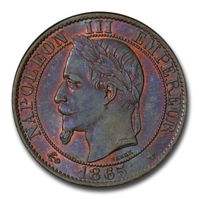 1865-BB France 5 Centimes MS-63 PCGS (Brown)