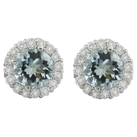 Aquamarine Diamond Earrings 14K White Gold