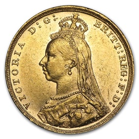 1887-1892 Great Britain Gold Sovereign Victoria Jubilee AU
