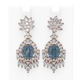 15.07 ctw Blue Topaz & Diamond Earrings 18K Rose Gold