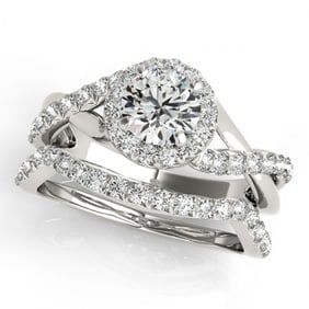 1.1 ctw Certified VS/SI Diamond 2pc Wedding Set Halo 14k White Gold