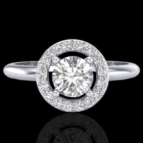 0.70 ctw Micro Pave Halo VS/SI Diamond Certified Ring 18k White Gold