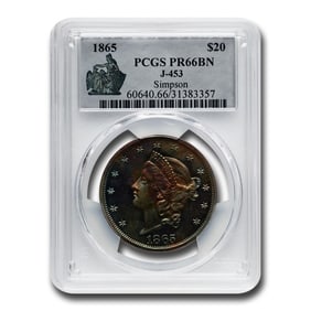 1865 $20 Liberty Double Eagle Pattern PR-66 PCGS (Brown, J-453)