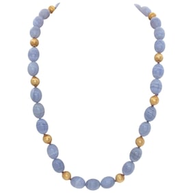 Blue lace chalcedony necklace with 18k