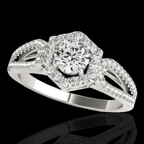 1.43 ctw Certified Diamond Solitaire Halo Ring 10k White Gold
