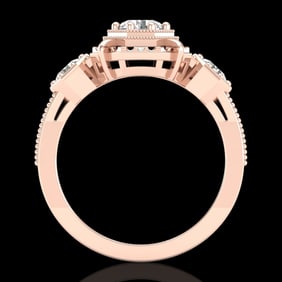 1.01 ctw VS/SI Diamond Solitaire Art Deco 3 Stone Ring 18k Rose Gold