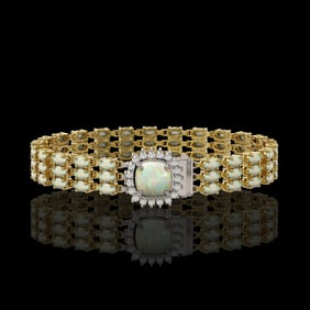 24.2 ctw Opal & Diamond Bracelet 14K Yellow Gold