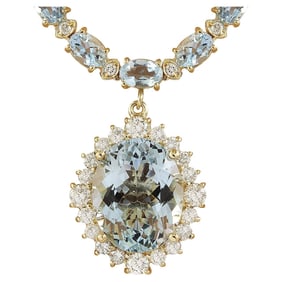 Natural Aquamarine Diamond Necklace in 14