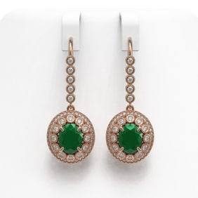 9.25 ctw Certified Emerald & Diamond Victorian Earrings 14K Rose Gold
