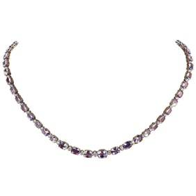 34.50 CTW Tanzanite 18K White Gold Diamond Necklace
