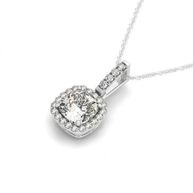 1.5 ctw Cushion Cut VS/SI Diamond Halo Necklace 14k White Gold