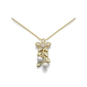 1.52 ctw Diamond & Pearl Necklace 18K Yellow Gold