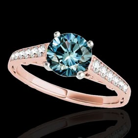 1.35 ctw SI Certified Fancy Blue Diamond Solitaire Ring 10k Rose Gold