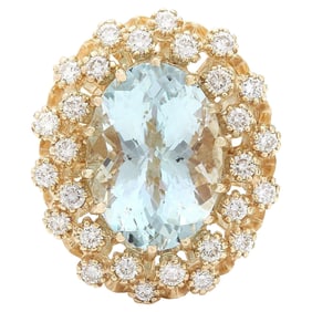 Aquamarine Diamond Ring 14K Yellow Gold