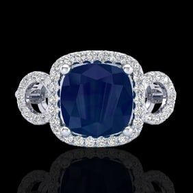 3.15 ctw Sapphire & Micro VS/SI Diamond Certified Ring 18k White Gold