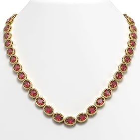 49.46 ctw Tourmaline & Diamond Micro Pave Halo Necklace 10k Yellow Gold