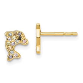 14k Multi-colored Cubic Zirconia Dolphin Post Earrings - 54 mm
