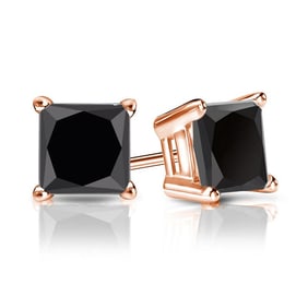 Natural 3.00 CTW Black Diamond Stud Earrings 18K Rose Gold