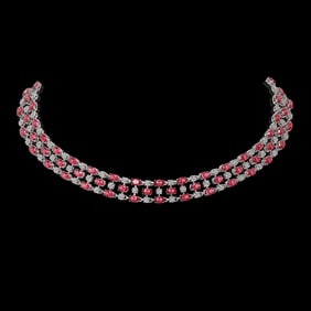 56.93 ctw Tourmaline & Diamond Necklace 10K White Gold