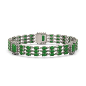 20.53 ctw Jade & Diamond Bracelet 14K White Gold