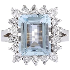 Aquamarine 14K White Gold Diamond Ring