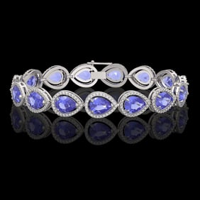 21.06 ctw Tanzanite & Diamond Micro Pave Halo Bracelet 10k White Gold