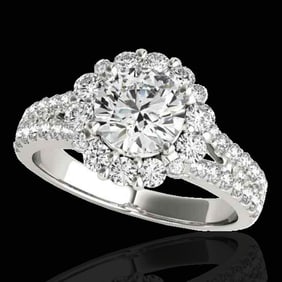 2.51 ctw Certified Diamond Solitaire Halo Ring 10k White Gold