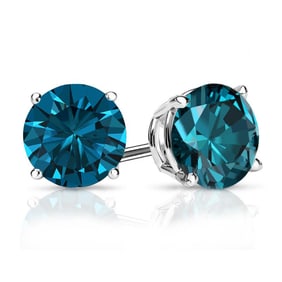 Natural 1.50 CTW Blue Diamond Stud Earrings 14K White Gold