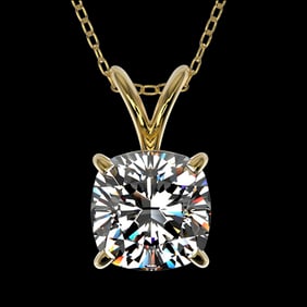 1 ctw Certified VS/SI Quality Cushion Cut Diamond Necklace 10k Yellow Gold