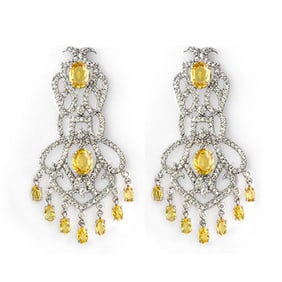 17.30 ctw Yellow Sapphire & Diamond Earrings 18k White Gold