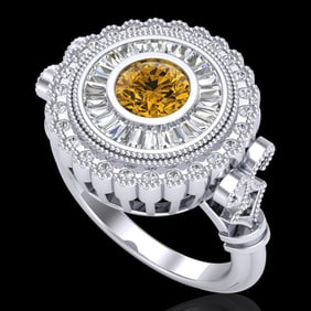 2.03 ctw Intense Fancy Yellow Diamond Art Deco Ring 18k White Gold
