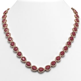 45.93 ctw Ruby & Diamond Micro Pave Halo Necklace 10k Rose Gold