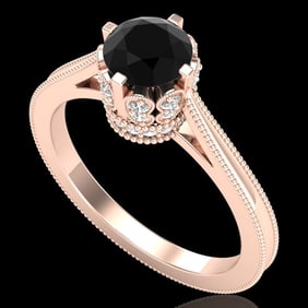 1.14 ctw Fancy Black Diamond Engagment Art Deco Ring 18k Rose Gold