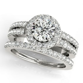 1.58 ctw Certified VS/SI Diamond 2pc Wedding Set Halo 14k White Gold