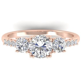 1.5 ctw Certified VS/SI Diamond Art Deco 3 Stone Ring 14k Rose Gold