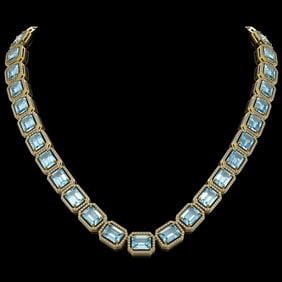 78.34 ctw Sky Topaz & Diamond Micro Pave Halo Necklace 10k Yellow Gold