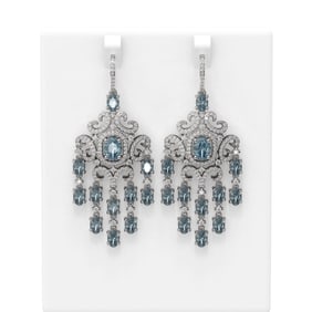 14.83 ctw Blue Topaz & Diamond Earrings 18K White Gold