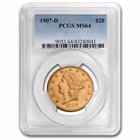1907-D $20 Liberty Gold Double Eagle MS-64 PCGS