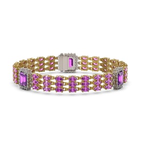 22.77 ctw Amethyst & Diamond Bracelet 14K Yellow Gold