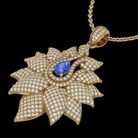3 ctw Tanzanite & Micro Pave VS/SI Diamond Necklace 18k Yellow Gold